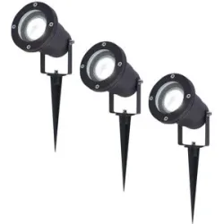 HOFTRONIC 3er Set Sydney LED Gartenstrahler mit Erdspieß - Dimmbar - Schwenkbar - GU10 4 Watt 345 Lumen - 6500K tageslichtweiß - IP64 Wasserdicht - Schwarz- Erdspießstrahler
