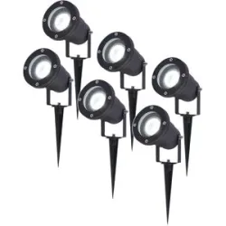 HOFTRONIC 6er Set Sydney LED Gartenstrahler mit Erdspieß - Dimmbar - Schwenkbar - GU10 4 Watt 345 Lumen - 6500K tageslichtweiß - IP64 Wasserdicht - Schwarz- Erdspießstrahler
