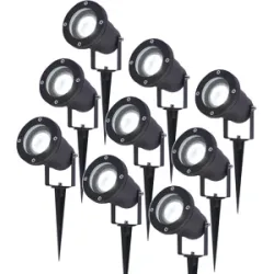 HOFTRONIC 9er Set Sydney LED Gartenstrahler mit Erdspieß - Dimmbar - Schwenkbar - GU10 4 Watt 345 Lumen - 6500K tageslichtweiß - IP64 Wasserdicht - Schwarz- Erdspießstrahler