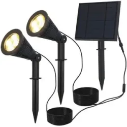 HOFTRONIC 2x Bend Erdspießstrahler mit Separatem Solarpanel - Inkl. Dämmerungsschalter - 3000K warmweiß - 2 Lichtmodi - 200lm - 6-9 Stunden Brenndauer - IP65 wasserdicht