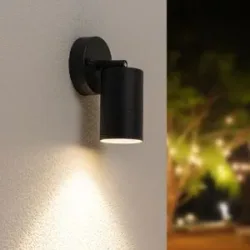 HOFTRONIC Lago LED Wandleuchte Schwarz - 4W 345lm - IP44 Wasserdicht - GU10 - 4000K neutralweiß - Dimmbar - Schwenkbar - Innen und Außen