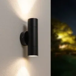 HOFTRONIC Dax LED Wandleuchte - Dimmbar - 8W 690lm - 4000K neutralweiß - IP64 Wasserdicht für Innen und Außen - GU10 Austauschbare Lichtquelle - Up & Down Licht - Schwarz
