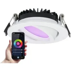 HOFTRONIC SMART Rome Smart Einbaustrahler - IP44 wasserdicht - 6 Watt 480 lumen - Schwenkbar - Wifi + Bluetooth - RGBWW - Google Home, Amazon Alexa und Siri - Weiß - Für den Innen- und Außenbereich