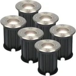 HOFTRONIC 6er Set Maisy LED Bodeneinbaustrahler außen - Ø12cm - Rund - Dimmbar - GU10 Fassung - 2700K Neutralweiß - 4W 345lm - Bodenstrahler - Edelstahl - IP67 Wasserdicht