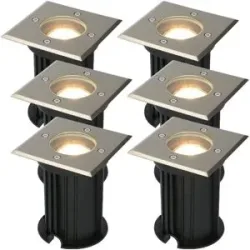 HOFTRONIC 6er Set Ramsay LED Bodeneinbaustrahler außen - Dimmbar - Eckig - GU10 Fassung - 4 Watt 345 Lumen - 6500K tageslichtweiß - Edelstahl - IP67 wasserdicht - Bodenstrahler - Einfahrt