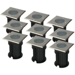 HOFTRONIC 9er Set Ramsay LED Bodeneinbaustrahler außen - Eckig - Edelstahl - GU10 Fassung - IP67 wasserdicht - Bodenstrahler - Einfahrt - Excl. Leuchtmittel
