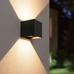 HOFTRONIC Kansas XL LED-Wandleuchte Cube - 20W 1850lm - 3000K warmweiß - IP65 wasserdicht - Schwarz - Up- & Downlight - Für drinnen und draußen