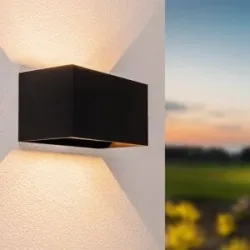 HOFTRONIC Kansas LED-Wandleuchte 4-Lichts - Doppelt - 12W 1200lm - IP65 Wasserdicht - 3000K warmweiß - Innen- und Außenbereich - Würfel - Up & Down Licht - Schwarz