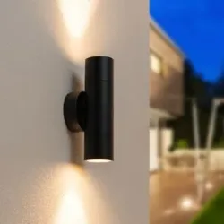 HOFTRONIC Dax Dimmbare LED-Wandleuchte - 2x GU10 Fassung - IP65 Wasserdicht - Dimmbar - Up & Down Licht beidseitig - Schwarz - Modern - Für Innen- und Außen