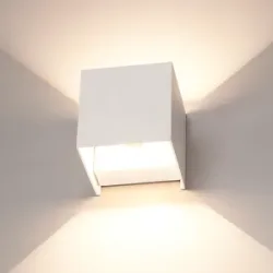 HOFTRONIC Kansas - Dimmbare LED-Wandleuchte - Cube - 7 Watt 660 Lumen - 3000 K warmweiß - Up & Down Licht - IP65 wasserdicht - Weiß - Innen und Außen - Gartenbeleuchtung