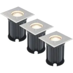 HOFTRONIC 3er Set Bodeneinbaustrahler - Edelstahl - quadratisch - 2700K warmweiß - GU10 Fassung - IP65 Wasserdicht - 3 Jahre Garantie - dimmbar - Gartenbeleuchtung