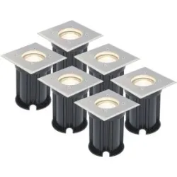 HOFTRONIC 6er Set Bodeneinbaustrahler - Edelstahl - quadratisch - 2700K warmweiß - GU10 Fassung - IP65 Wasserdicht - 3 Jahre Garantie - dimmbar - Gartenbeleuchtung