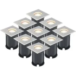 HOFTRONIC Set mit 9 Bodeneinbaustrahler - Edelstahl - quadratisch - 2700K warmweiß - GU10-Fassung - IP65 Wasserdicht - 3 Jahre Garantie - dimmbar - Gartenbeleuchtung