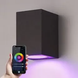 HOFTRONIC SMART Marion Smart Wandleuchte LED - Wifi + Bluetooth - 5,5W 345lm - RGBWW - IP65 wasserdicht - GU10 - Downlight - Schwarz - Google Home, Amazon Alexa und Siri