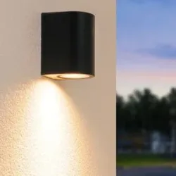 HOFTRONIC Alvin LED Wandleuchte - Dimmbar - 4W 345lm - 2700K warmweiß - IP65 Wasserdicht für innen und außen - GU10 austauschbares Leuchtmittel - Downlight - Schwarz