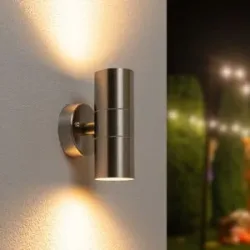HOFTRONIC Jasmin LED Wandleuchte - 8W 690lm - IP44 Wasserdicht - GU10 austauschbare Lichtquelle - 2700K warmweiß - Dimmbar - Für Innen und Außen - Up & Down Licht - Edelstahl
