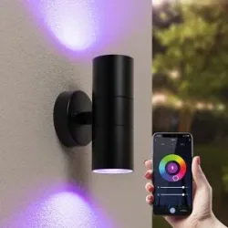 HOFTRONIC SMART Blenda Smart Wandlampe LED - Wifi + Bluetooth - 11W 800lm - RGBWW - IP44 wasserdicht - GU10 - Up Down Lampe - Schwarz - Google Home, Amazon Alexa und Siri