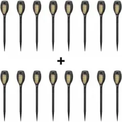 HOFTRONIC Avon - 16x LED Solarlampe - Gartenfackel mit Flammeneffekt und Dämmerungsschalter - 2200K extra warmweiß - IP65 Strahlwasserdicht - Erdspießleuchte 50cm - Solar Gartenbeleuchtung