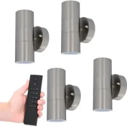 HOFTRONIC 4er Set dimmbare LED-Wandleuchte Jasmin - 2700K warmweiß - GU10 Fassung - Up & Down Licht - IP44 wasserdicht - Inkl. Dimmer mit Fernbedienung