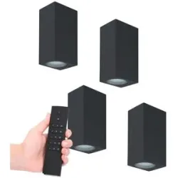 HOFTRONIC 4x LED-Wandleuchte Selma Schwarz - Dimmbar - 8 watt 690 lumen - 2700K warmweiß - GU10 - Up & Down Licht - IP65 Wasserdicht - Inkl. Dimmer mit Fernbedienung - Gartenbeleuchtung