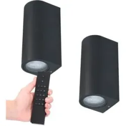HOFTRONIC 2er-Set dimmbare LED-Wandleuchte Douglas - 2700K warmweiß - GU10 - Up & Down Licht - IP65 Wasserdicht - Inkl. Dimmer mit Fernbedienung - Gartenbeleuchtung