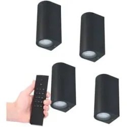 HOFTRONIC 4er-Set dimmbare LED-Wandleuchte Douglas - 2700K warmweiß - GU10 - Up & Down Licht - IP65 Wasserdicht - Inkl. Dimmer mit Fernbedienung - Gartenbeleuchtung