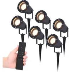 HOFTRONIC 6er Set LED Gartenstrahler mit Erdspieß schwarz Sydney - Aluminium - 4 Watt 345 lumen - 2700K warmweiß - IP65 Wasserdicht - Inkl. Dimmer mit Fernbedienung