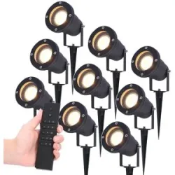 HOFTRONIC 9er Set LED Gartenstrahler mit Erdspieß schwarz Sydney - Aluminium - 4 Watt 345 lumen - 2700K warmweiß - IP65 Wasserdicht - Inkl. Dimmer mit Fernbedienung