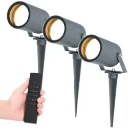 HOFTRONIC 3er Set LED Gartenstrahler mit Erdspieß Spikey - 4 Watt 345 lumen - 2700K warmweiß - anthrazit - IP65 Wasserdicht - Inkl. Dimmer mit Fernbedienung