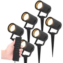 HOFTRONIC 6er Set LED Gartenstrahler Spikey - 4 Watt - 345lm - 2700K - schwarz - IP65 Wasserdicht - inkl. Dimmer mit Fernbedienung