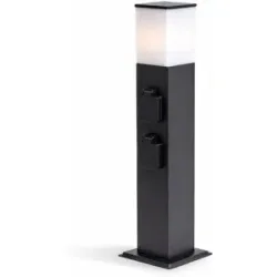 HOFTRONIC Rustic M Außensteckdose mit Säule 51cm - LED Sockellampe mit Außensteckdose - 4 Steckdosen - IP44 wasserdicht - E27 Fassung - Wegeleuchte - Schwarz