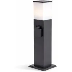 HOFTRONIC Rustic S Außensteckdose mit Säule 42cm - LED Sockellampe mit Außensteckdose - 2 Steckdosen - IP44 wasserdicht - E27 Fassung - Wegeleuchte - Schwarz
