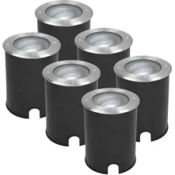 HOFTRONIC 6er Set Lilly LED Bodeneinbaustrahler außen - Dimmbar - Schwenkbar - GU10 Fassung - 6500K tageslichtweiß - 4W 345lm - Rund - IK10 - Edelstahl - IP67 wasserdicht - Auffahrt