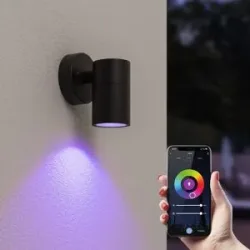 HOFTRONIC SMART Mason - Smart LED Wandleuchte - IP44 wasserdicht - 5,5 Watt 345 Lumen - Wifi + Bluetooth - RGBWW - GU10 - Google Home, Amazon Alexa und Siri - Dimmbar - Downlight - Schwarz