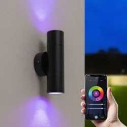 HOFTRONIC SMART Dax Smart Wandleuchte LED - Wifi + Bluetooth - 11W 690lm - Dimmbar - RGBWW - IP65 wasserdicht - Innen und Außen- GU10 - Up & Down Light - Schwarz - Google Home, Amazon Alexa und Siri