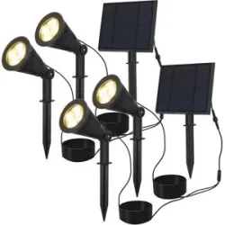HOFTRONIC 2er Set 2x Bend Erdspießstrahler mit Separatem Solarpanel - Inkl. Dämmerungsschalter - 3000K warmweiß - 2 Lichtmodi - 200lm - 6-9 Stunden Brenndauer - IP65 wasserdicht