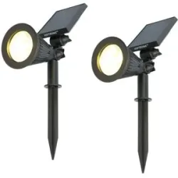 HOFTRONIC 2er Set Bend PIR Solar Gartenleuchte mit Erdspieß - Bewegungsmelder und Dämmerungsschalter - 3000K warmweiß - 2 Lichtmodi - 300lm - 6-9 Stunden Brenndauer - IP65 wasserdicht