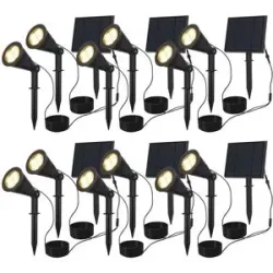 HOFTRONIC 6er Set 2x Bend Erdspießstrahler mit Separatem Solarpanel - Inkl. Dämmerungsschalter - 3000K warmweiß - 2 Lichtmodi - 200lm - 6-9 Stunden Brenndauer - IP65 wasserdicht