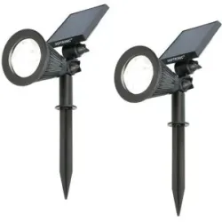 HOFTRONIC 2er Set Bend Solar Gartenstrahler mit Erdspieß - Inkl. Dämmerungsschalter - 6000K kaltweiß - 2 Lichtmodi - 200lm - 6-9 Stunden Brenndauer - Schwenkbar und richtbar - IP65 wasserdicht