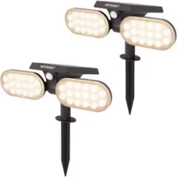 HOFTRONIC 2er Set Pato - Solar Gartenstrahler - Bewegungssensor und Dämmerungsschalter - PIR - 3000K warmweiß - 2 Lichtmodi - 300 Lumen - 6-12 Stunden Brenndauer - IP65 wasserdicht