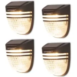 HOFTRONIC 4er Set Tropo LED Solar Wandleuchte - 3000K warmweiß - 0.2W 300lm - Inkl. Dämmerungsschalter - IP65 wasserdicht - Schwarz - Solar-Außenleuchten - Zaunbeleuchtung