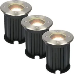 HOFTRONIC 3er Set Maisy LED Bodeneinbaustrahler außen - Ø12cm - Dimmbar - GU10 Fassung - 2700K warmweiß - 4W 345lm - Rund - Bodenstrahler - Auffahrt - Edelstahl - IP67 wasserdicht
