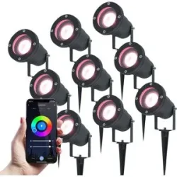 HOFTRONIC SMART 9er-Set Sydney Smart Gartenstrahler mit Erdspieß - RGBWW - Wifi + Bluetooth - 5,5W 400lm - IP65 Wasserdicht - App-Steuerung - Google Home, Amazon Alexa und Siri - Schwarz - Gartenstrahler