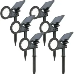 HOFTRONIC 6er Set Bend Solar Gartenstrahler mit Erdspieß - Inkl. Dämmerungsschalter - 6000K kaltweiß - 2 Lichtmodi - 200lm - 6-9 Stunden Brenndauer - Schwenkbar und richtbar - IP65 wasserdicht