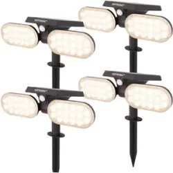 HOFTRONIC 4er Set Pato - Solar Gartenstrahler mit Erdspieß - Bewegungssensor und Dämmerungsschalter - PIR - 3000K warmweiß - 2 Lichtmodi - 300 Lumen - 6-12 Stunden Brenndauer - IP65 wasserdicht