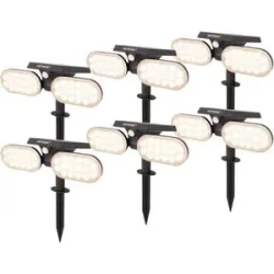HOFTRONIC 6er Set Pato - Solar Gartenstrahler mit Erdspieß - Bewegungssensor und Dämmerungsschalter - PIR - 3000K warmweiß - 2 Lichtmodi - 300 Lumen - 6-12 Stunden Brenndauer - IP65 wasserdicht