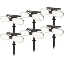 HOFTRONIC 6er Set Pato - Solar Gartenstrahler mit Erdspieß - Bewegungssensor und Dämmerungsschalter - PIR - 6000K tageslichtweiß - 2 Lichtmodi - 300 Lumen - 6-12 Stunden Brenndauer - IP65 wasserdicht
