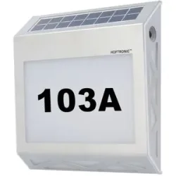 HOFTRONIC Numa - LED Solar Hausnummer - Wandleuchte - 3000K warmweiß - 40 Lumen - Dämmerungsschalter - Polykristallines Solarpanel - IP65 - Silber - Solar-Hausnummerbeleuchtung