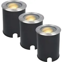 HOFTRONIC 3er Set Lilly LED Bodeneinbaustrahler außen - Dimmbar - Schwenkbar - GU10 Fassung - Rund - 2700K warmweiß - 4W 345lm - IK10 - Edelstahl - IP67 wasserdicht - Auffahrt