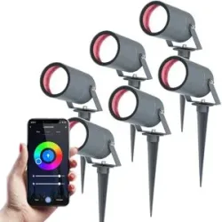 HOFTRONIC SMART 6er Set Spikey Smart Gartenstrahler mit Erdspieß - RGBWWW - Wifi + Bluetooth - 5,5W 345lm - IP65 Wasserdicht - App-Steuerung - Google Home, Amazon Alexa und Siri - Anthrazit - Gartenspots